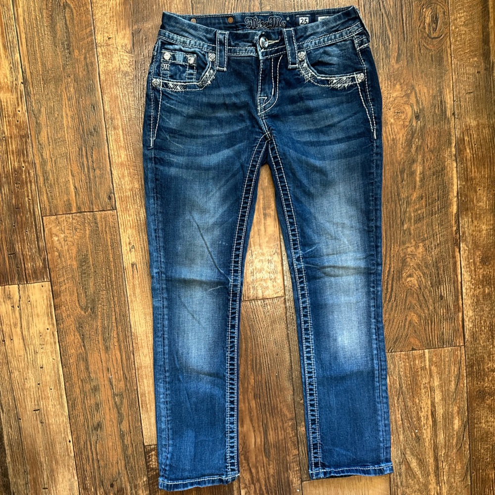 Miss Me Women's Cropped Jeans with Silver Embellishments - Picture 2 of 9
